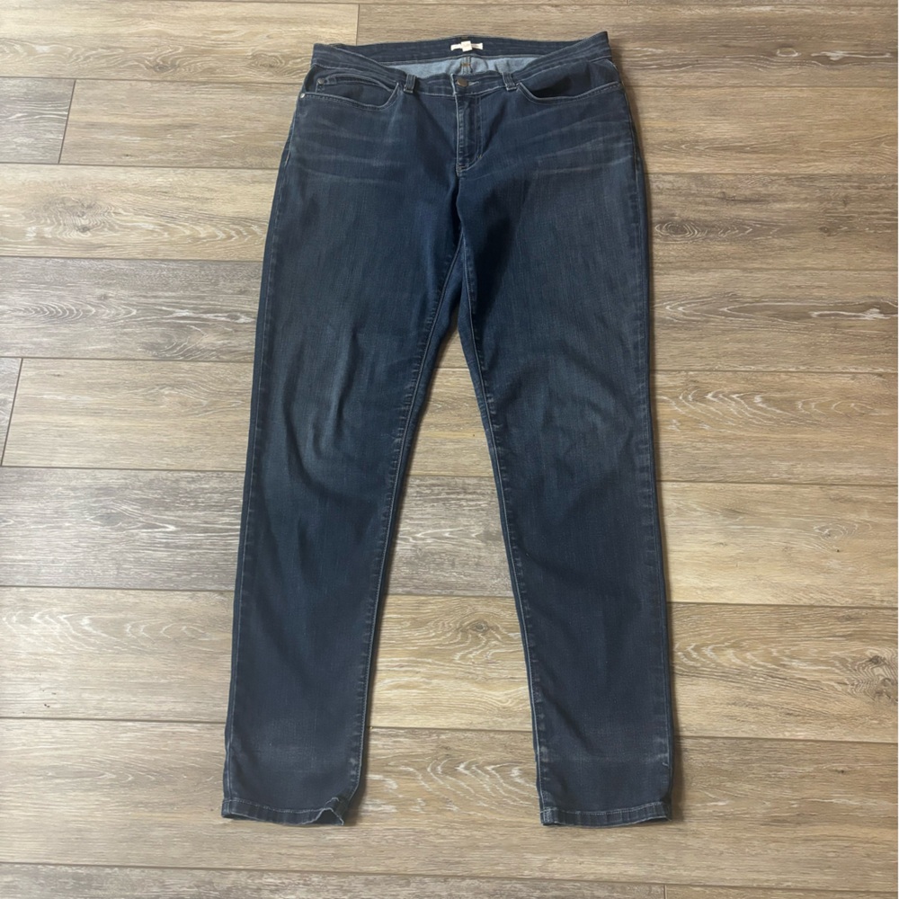 Eileen Fisher Jeans Sz 12 Blue Organic Cotton Denim Mid Rise Straight Leg Casual
